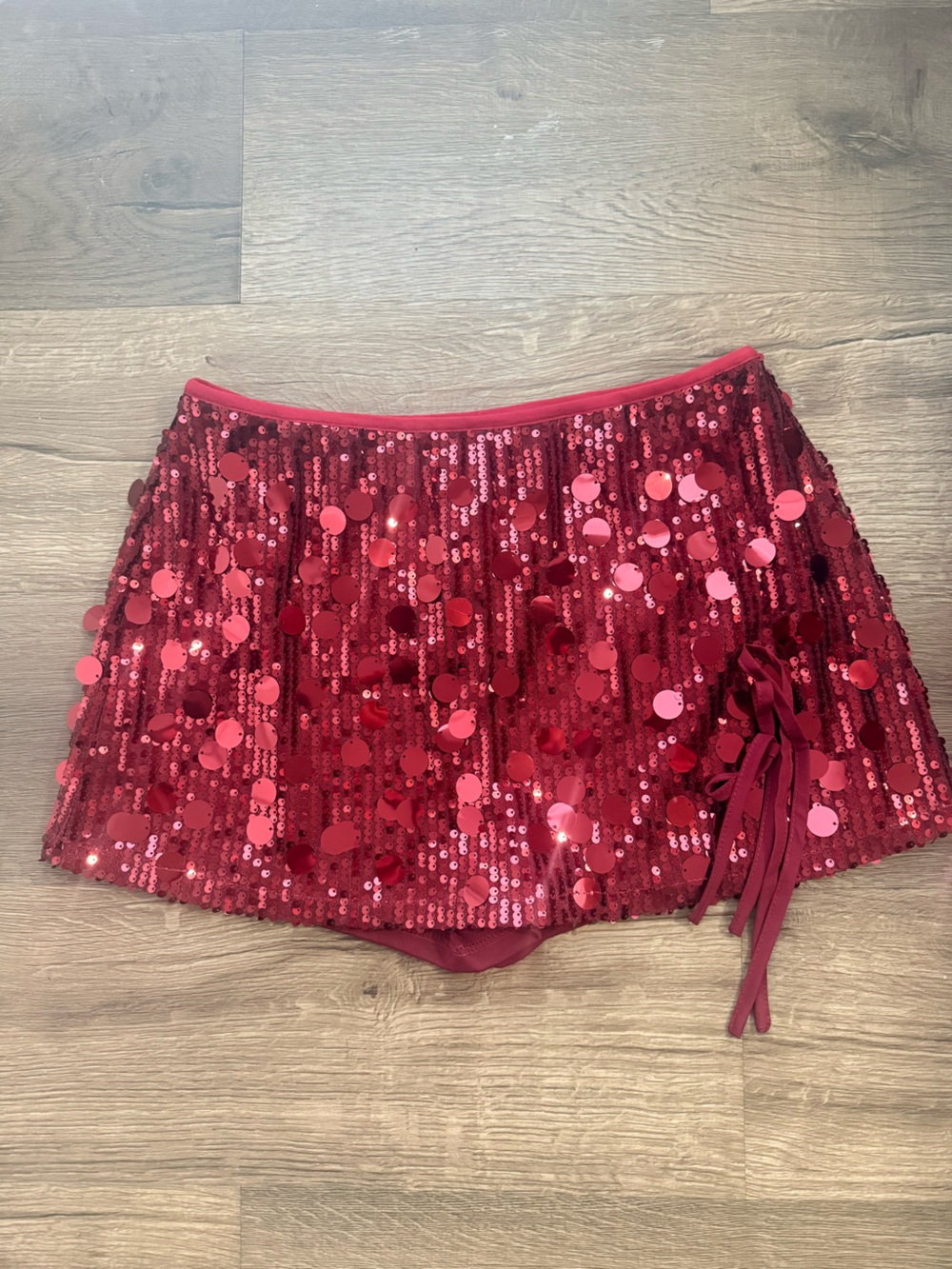 Burgundy Sequin Wrap Mini Skort